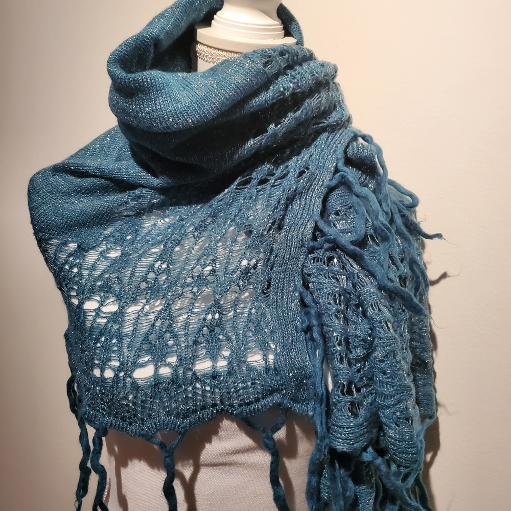 Staring stars Teal blue green sparkle woven wrap